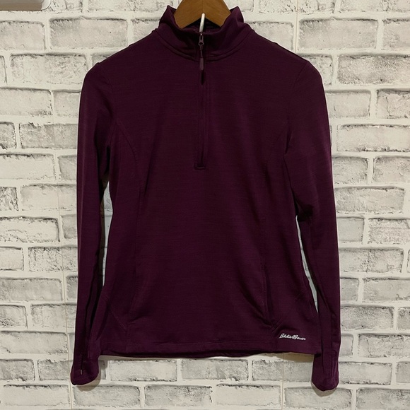 Women’s Eddie Bauer 1/4 zip mock neck plum colored pullover performance jacket S - Picture 1 of 4